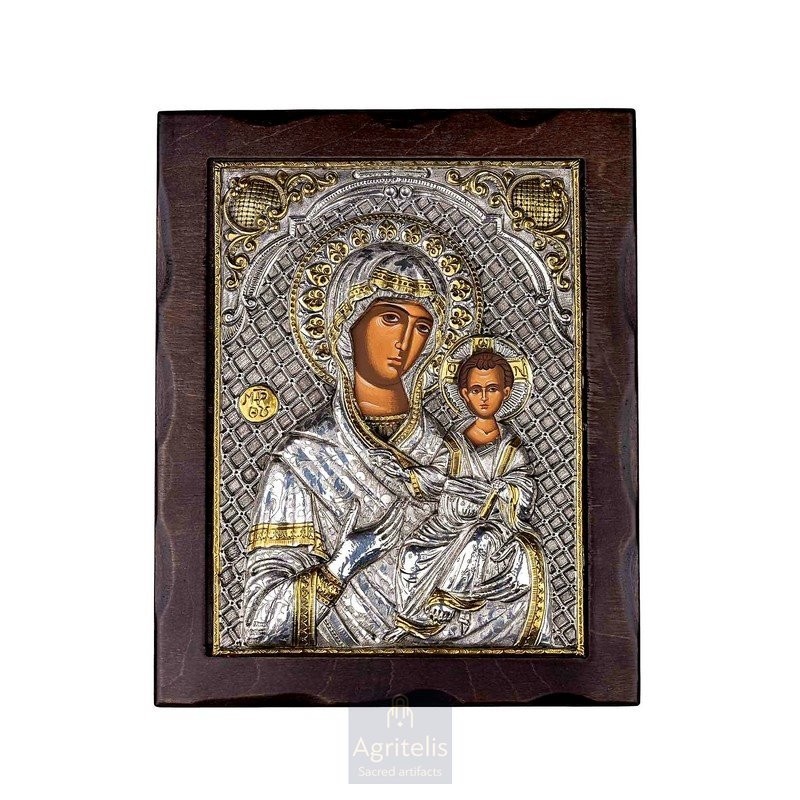 Silver Icon, Agritelis Sacred Artifacts, ieraskevi.com, Virgin Mary the Directress 25 x 19.5 cm