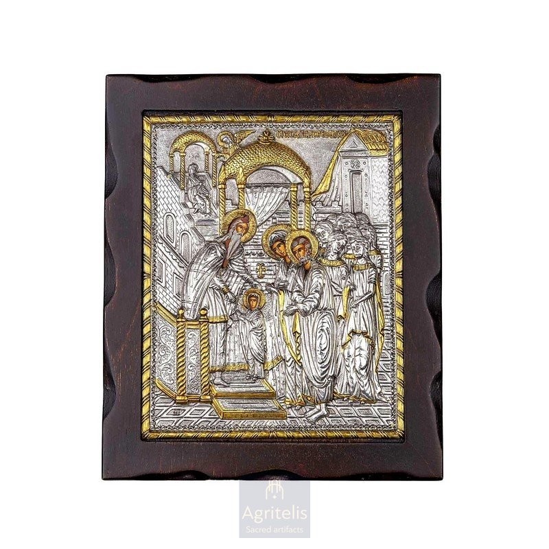 Silver Icon, Agritelis Sacred Artifacts, ieraskevi.com, The Entrance of the Theotokos 29.5 x 24.5 cm