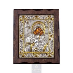 Silver Icon, Agritelis Sacred Artifacts, ieraskevi.com, Virgin Mary Glykofilousa of Patmos 29.5 x 24.5 cm