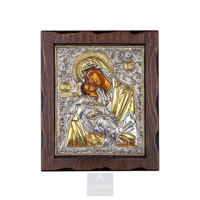 Silver Icon, Agritelis Sacred Artifacts, ieraskevi.com, Virgin Mary Glykofilousa 29.5 x 24.5 cm