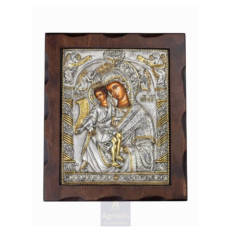 Silver Icon, Agritelis Sacred Artifacts, ieraskevi.com, Virgin Mary Axiom Esti Theme B 29.5 x 24.5 cm