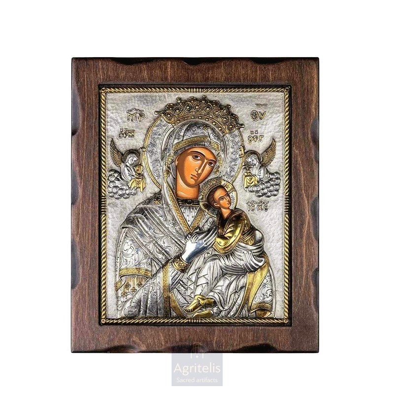 Silver Icon, Agritelis Sacred Artifacts, ieraskevi.com, Virgin Mary Amolyntos Byzantine 29.5 x 24.5 cm