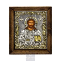 Silver Icon, Agritelis Sacred Artifacts, ieraskevi.com, Christ Blessing 29.5 x 24.5 cm