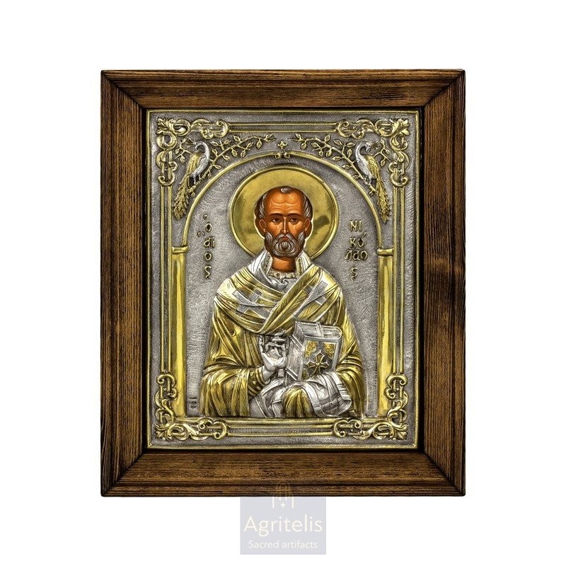 Silver Icon, Agritelis Sacred Artifacts, ieraskevi.com, Saint Nicholas 29.5 x 24.5 cm