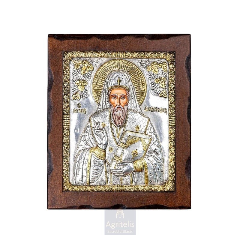 Silver Icon, Agritelis Sacred Artifacts, ieraskevi.com, Saint Dionysios 31.5 x 27 cm