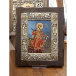 Silver Icon, Agritelis Sacred Artifacts, ieraskevi.com, Saint Catherine Blue Background Dimension 34 x 28 cm