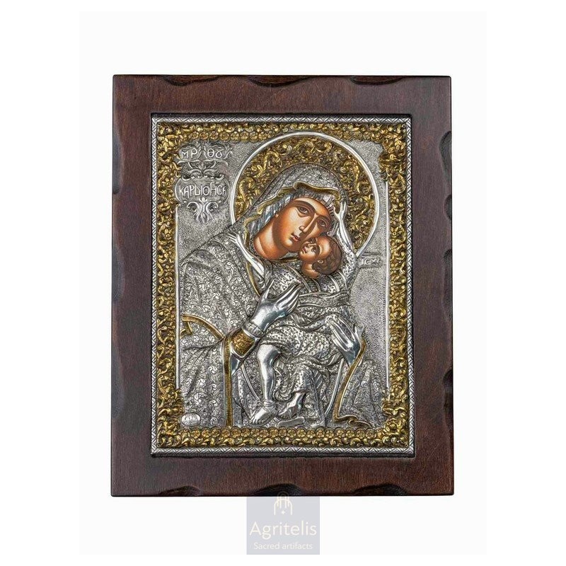 Silver Icon, Agritelis Sacred Artifacts, ieraskevi.com, Panagia Kardiotissa 34 x 28 cm