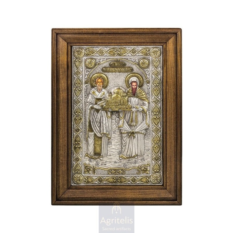 Silver Icon, Agritelis Sacred Artifacts, ieraskevi.com, Saints Methodios and Kyrillos 42.5 x 30 cm