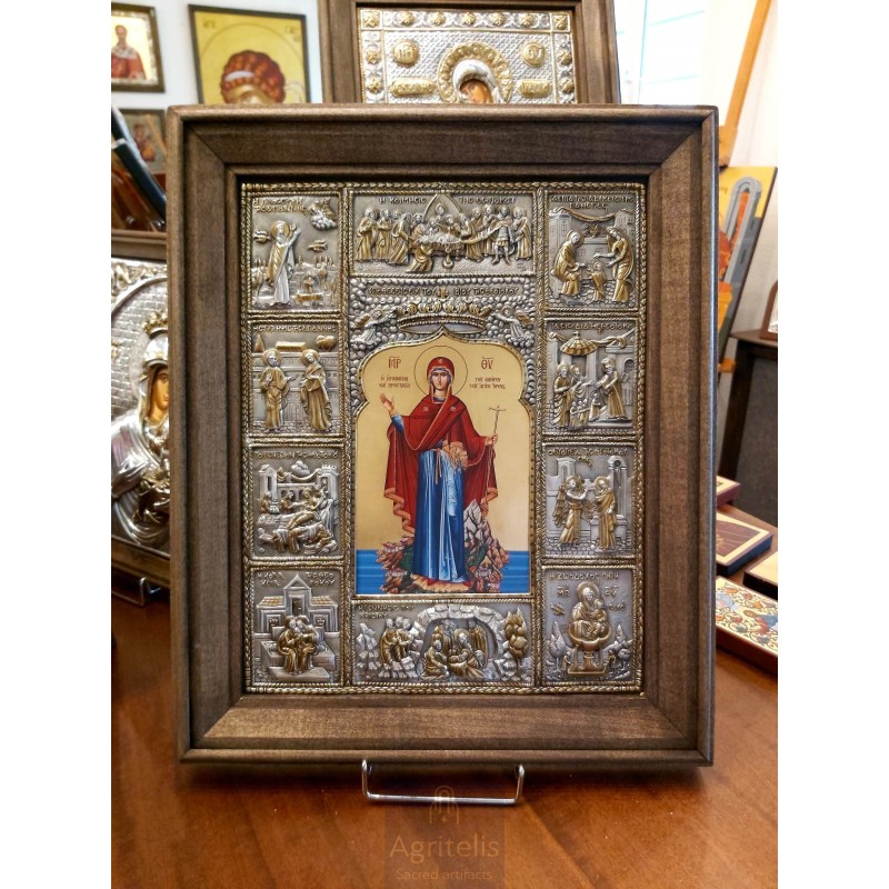 Silver Icon, Agritelis Sacred Artifacts, ieraskevi.com, The Life of Panagia Hegoumeni of Mount Athos 48 x 40 cm