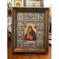 Silver Icon, Agritelis Sacred Artifacts, ieraskevi.com, The Life of Panagia Sweetness of Angels 48 x 40 cm