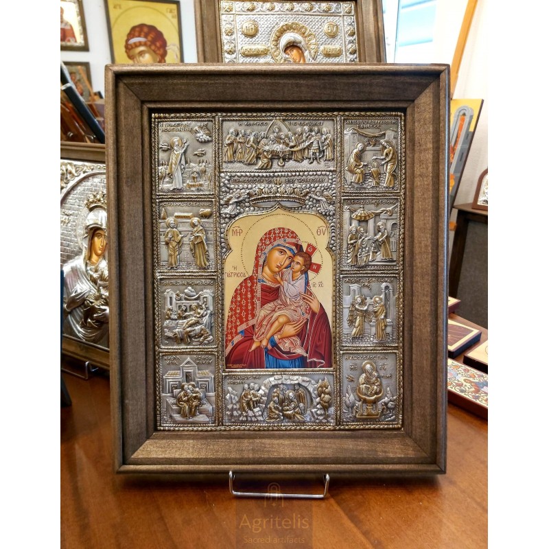 Silver Icon, Agritelis Sacred Artifacts, ieraskevi.com, The Life of Panagia Physician 48 x 40 cm