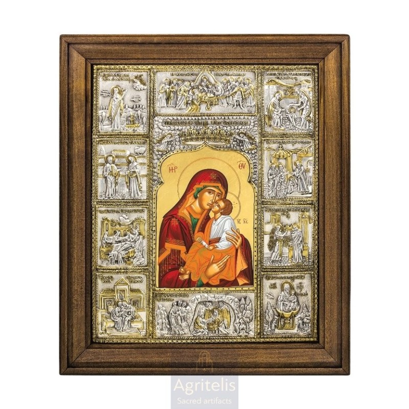 Silver Icon, Agritelis Sacred Artifacts, ieraskevi.com, The Life of Panagia Theme A on Canvas 48 x 40 cm