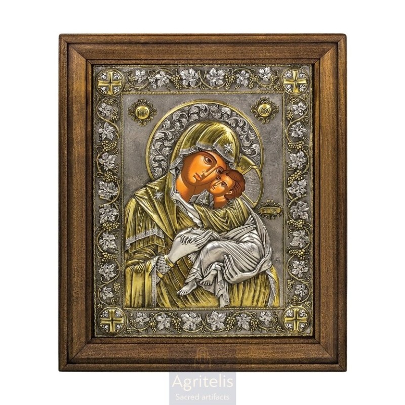 Silver Icon, Agritelis Sacred Artifacts, ieraskevi.com, Panagia Glykofilousa 45 x 37 cm