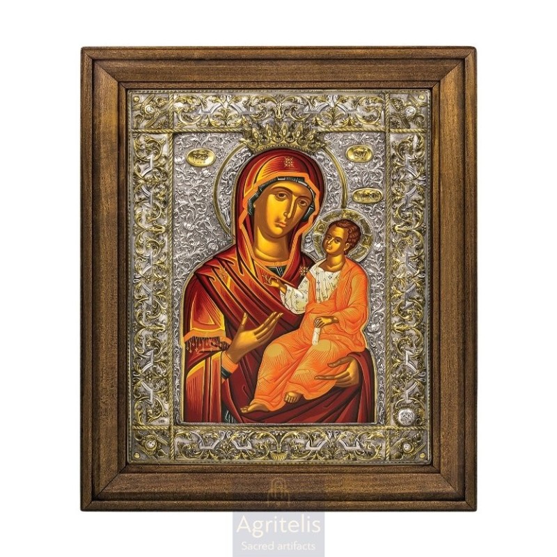 Silver Icon, Agritelis Sacred Artifacts, ieraskevi.com, Panagia Odigitria on Canvas 50 x 40 cm