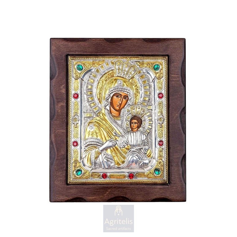 Silver Icon, Agritelis Sacred Artifacts, ieraskevi.com, Panagia Portaitissa 26.5 x 22 cm