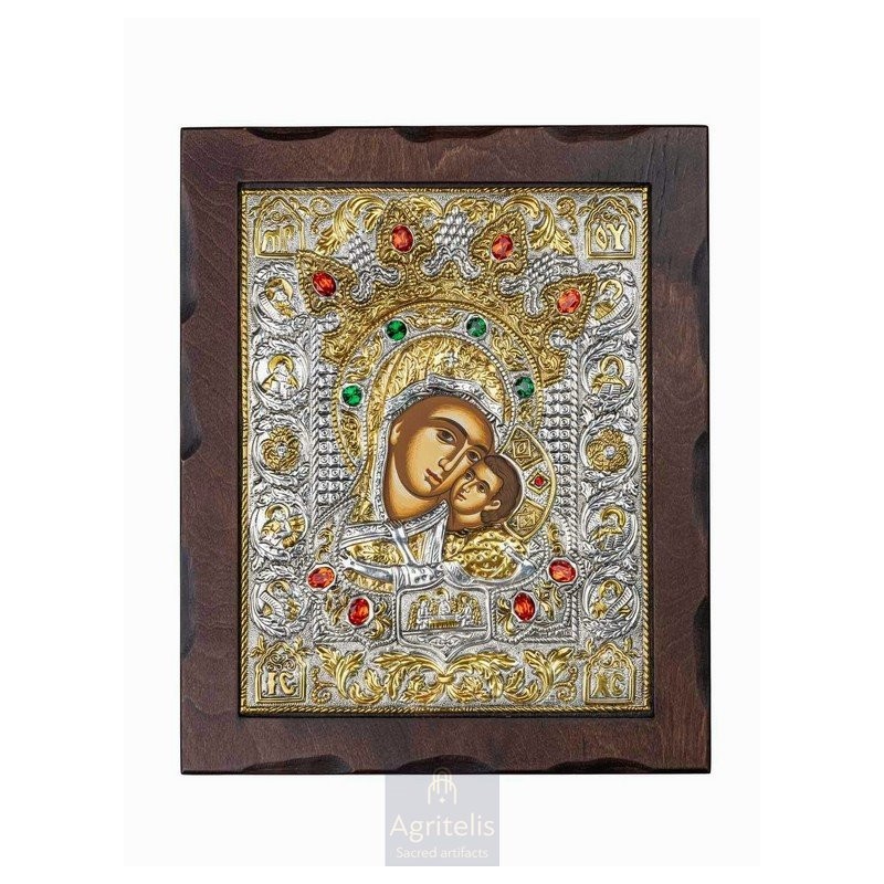 Silver Icon, Agritelis Sacred Artifacts, ieraskevi.com, Panagia Glykofilousa 34.5 x 28 cm