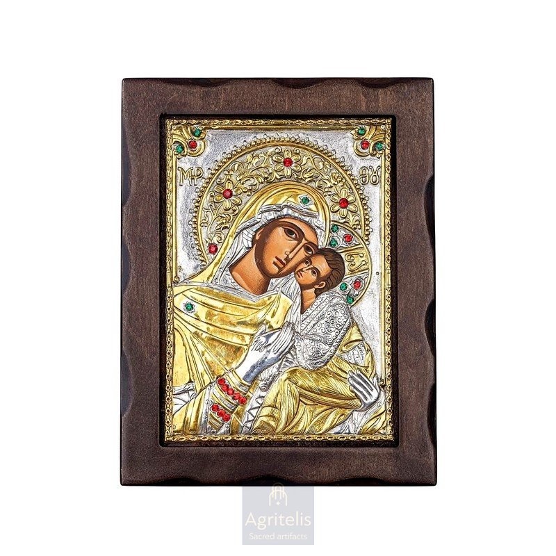 Silver Icon, Agritelis Sacred Artifacts, ieraskevi.com, Panagia Glykofilousa 24 x 18 cm