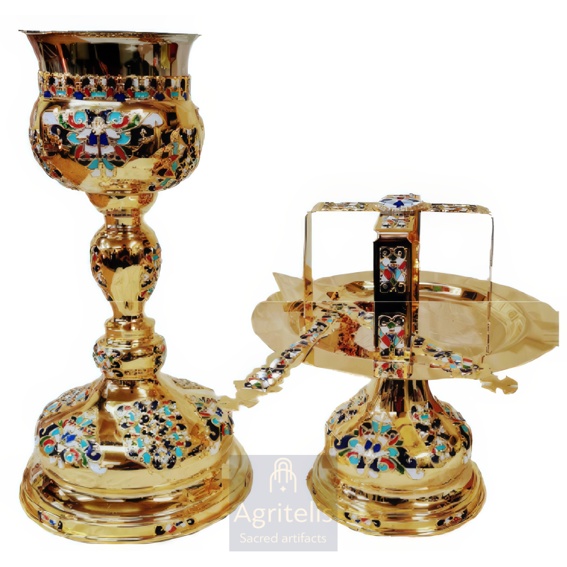 Chalice set, Gold Plated Chalice, Enameled Chalice, Agritelis, Church Supplies, ieraskevi.com