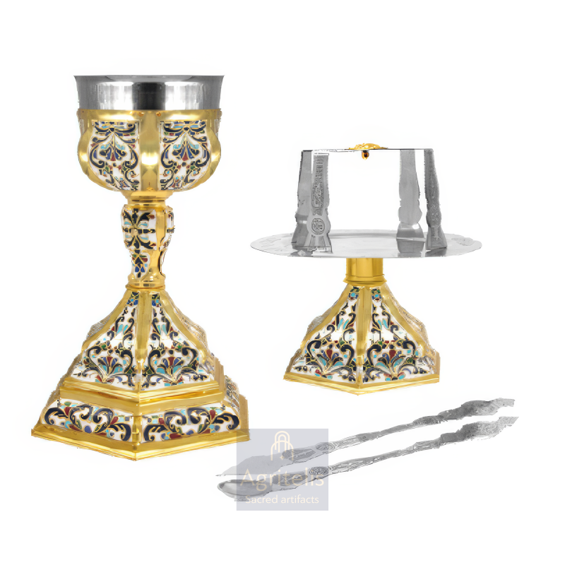 Chalice set, Gold Plated Chalice, Enameled Chalice, Agritelis, Church Supplies, ieraskevi.com