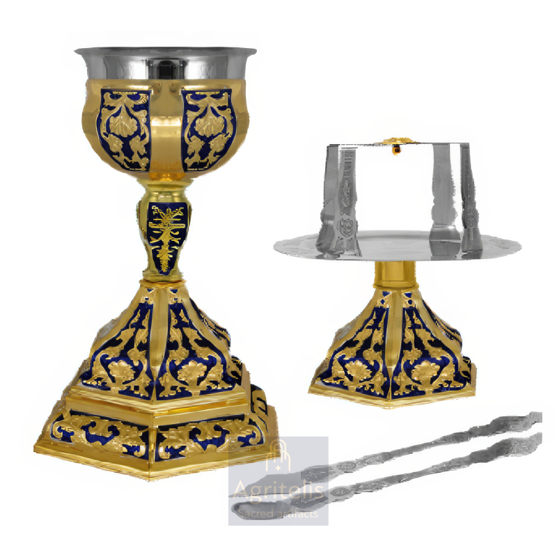 Chalice set, Gold Plated Chalice, Enameled Chalice, Agritelis, Church Supplies, ieraskevi.com