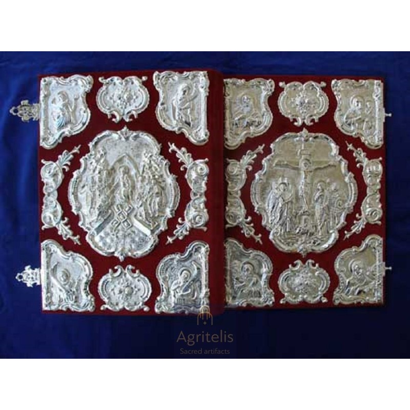 Christian Orthodox Gospel Silver Plated with velvet , Brass, Handmade 