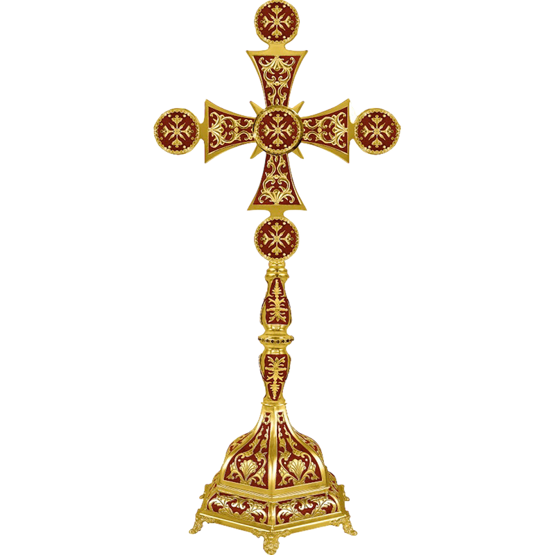 Altar Cross with Base – Gold-Tone with Enamel