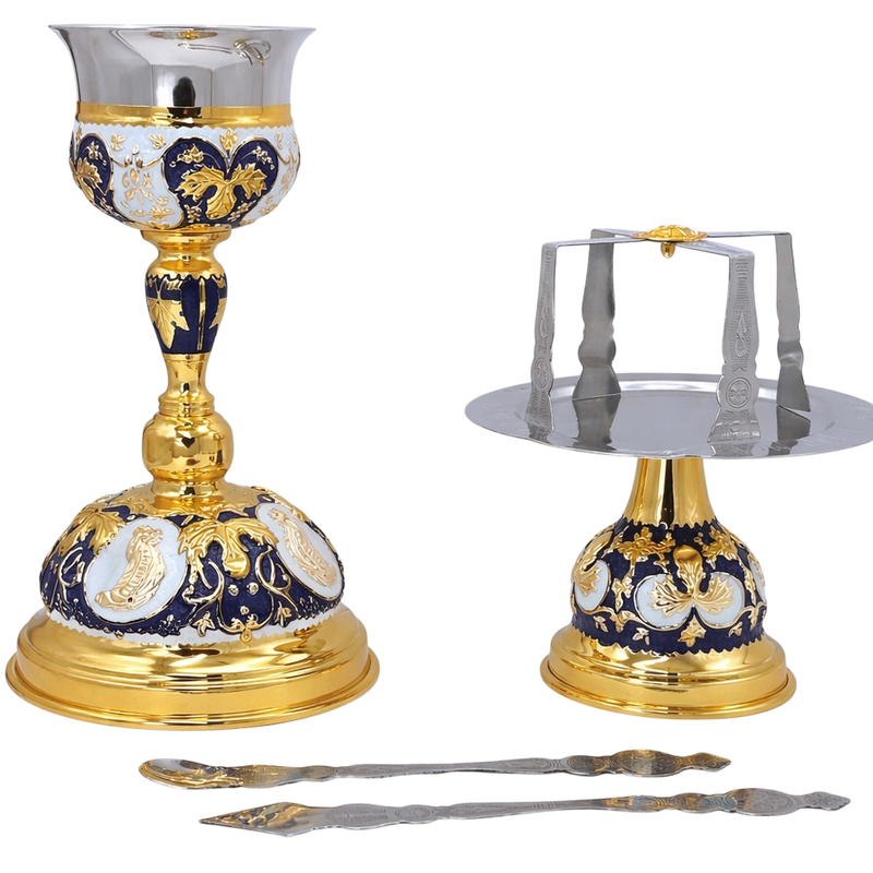 Євхаристійний набір золотистого кольору емаль — 17 × 17 × 31 cm / 500ml (204D)