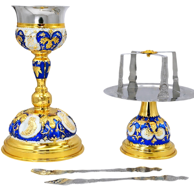 Євхаристійний набір золотистого кольору емаль — 17 × 17 × 31 cm / 500ml (204E)