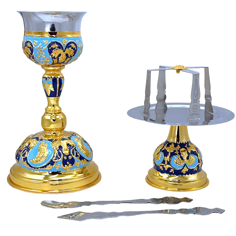Евхаристический набор византийский золотистого цвета эмаль — 17 × 17 × 31 cm / 500ml