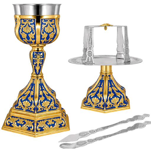 Комплет светих сасуда златне боје, плави емајл — 22 × 22 × 36 cm / 600ml