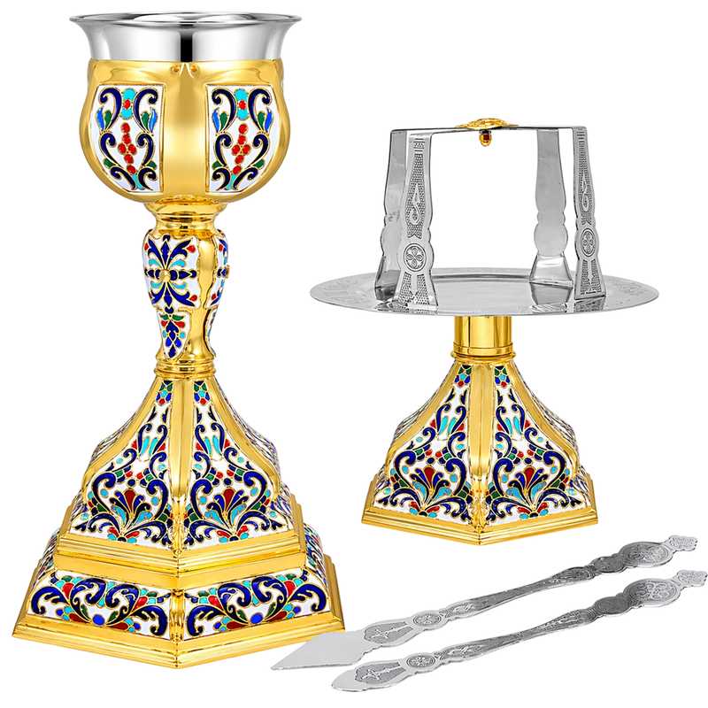 Комплет светих сасуда шестоугли златне боје емајл — 17 × 17 × 30 cm / 350ml