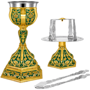 Set hexagonal de Sfinte Vase aurit cu email verde