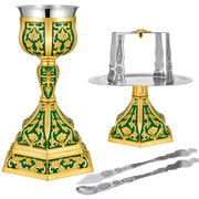 Set hexagonal de Sfinte Vase aurit cu email verde
