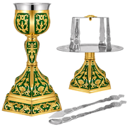 Set de Sfinte Vase hexagonal, aurit, cu email verde