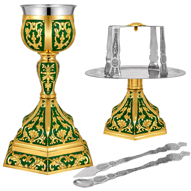 Set de Sfinte Vase hexagonal, aurit, cu email verde