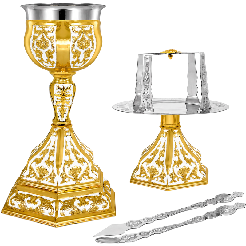 Gold-Plated Chalice Set with White Enamel