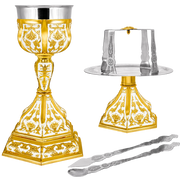 Gold-Plated Chalice Set with White Enamel