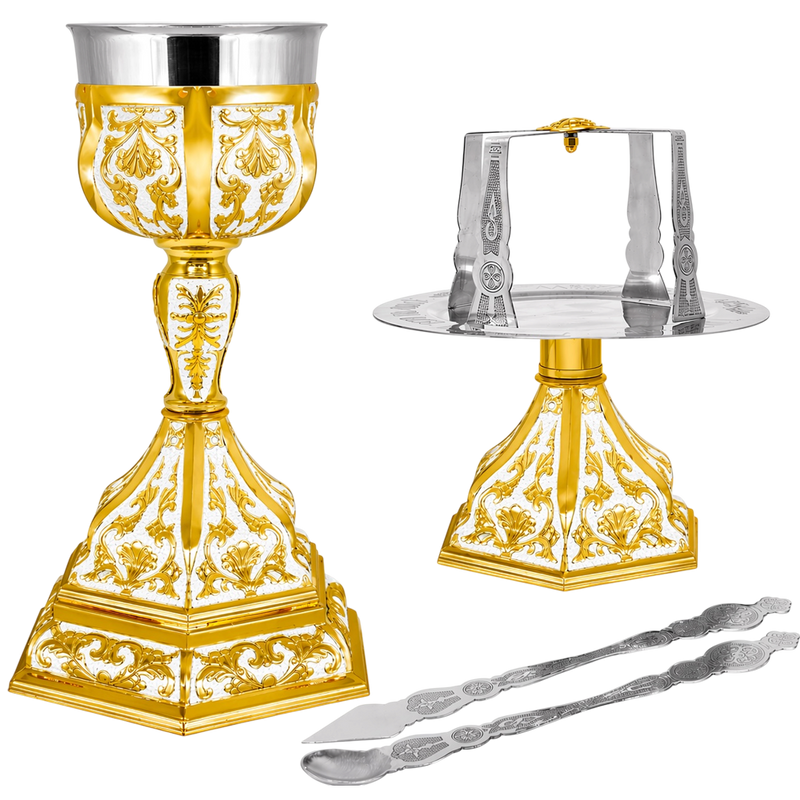Gold-Plated Chalice Set with White Enamel