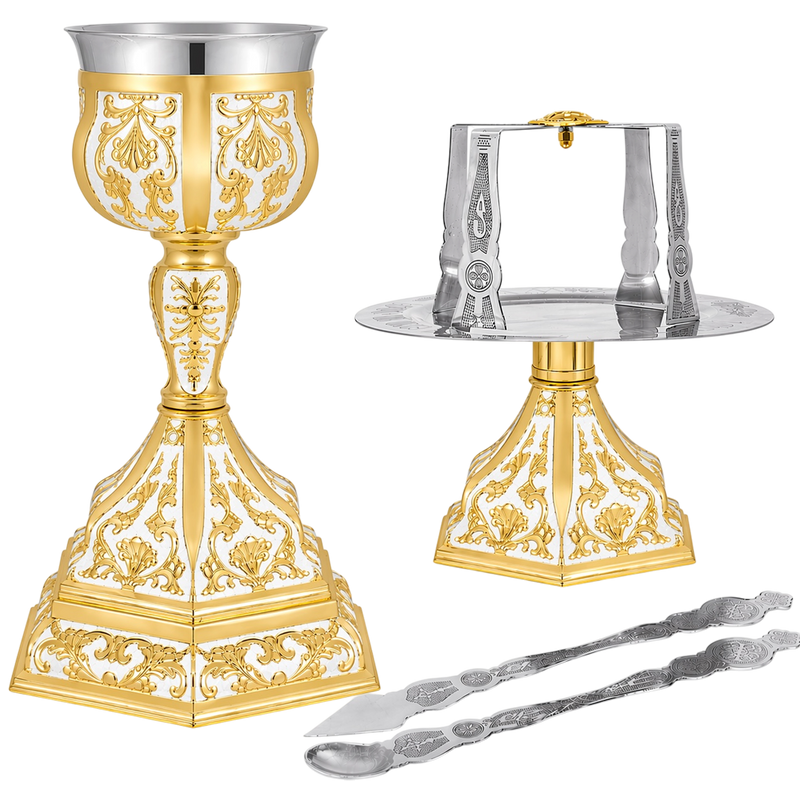 Gold-Plated Chalice Set with White Enamel