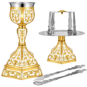 Gold-Plated Chalice Set with White Enamel