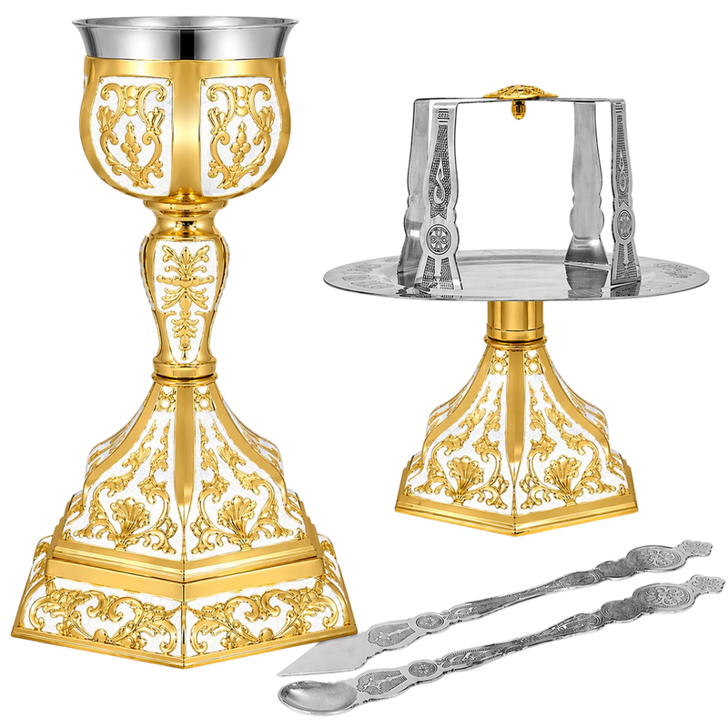 Gold-Plated Chalice Set with White Enamel