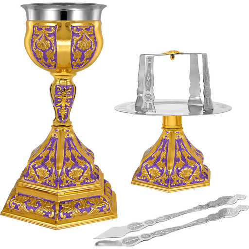 Комплет светих сасуда златне боје, љубичасти емајл — 22 × 22 × 36 cm / 1000ml