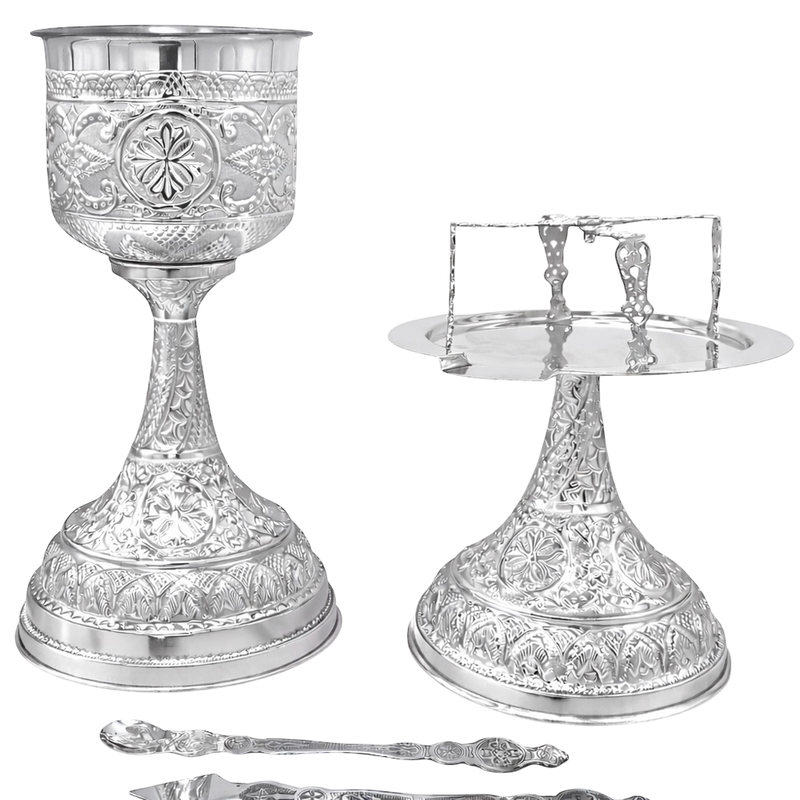 Комплет светих сасуда Нови византијски сребрне боје — 23 × 23 × 43 cm / 2500ml