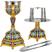 Set de Sfinte Vase aurit cu email albastru și bază hexagonală