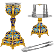 Set de Sfinte Vase aurit cu email albastru și bază hexagonală