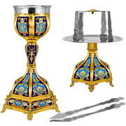 Set de Sfinte Vase aurit cu email albastru și bază hexagonală