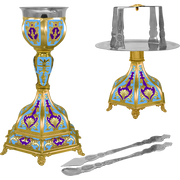 Set de Sfinte Vase aurit cu bază hexagonală și email bleu