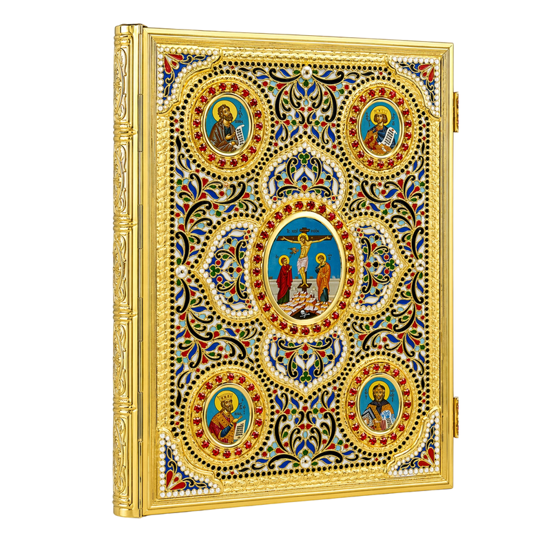 Heart-Design Gospel Book — Gold Tone and Enamel