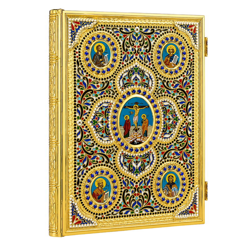 Hearts-Design Gospel Book — Gold Tone, Enamel and Filigree
