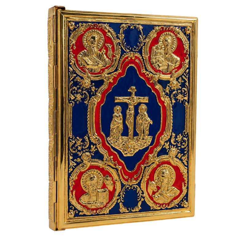 Gospel Book with Religious Scenes — Gold Tone and Enamel